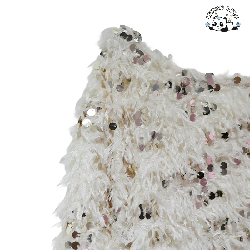 LEZONKIDS - Conjuntos de Roupas Femininas Personalizadas Manga Longa Vestido de Festa com Trajes de Penas Sequins Dourados para Crianças